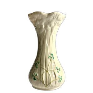 Belleek Ireland Shamrock Vase 6” Ivory Parian China Flared Rim Irish Pottery